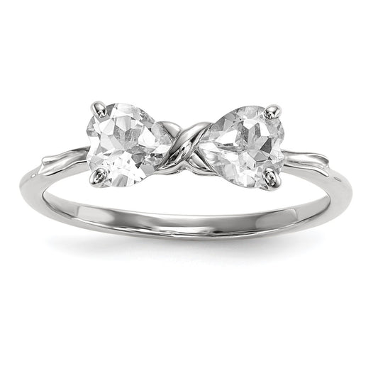 14k White Gold Polished White Topaz Bow Ring