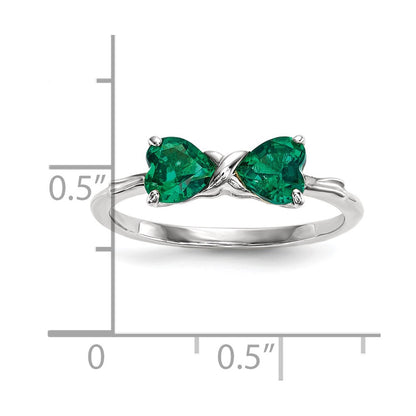 14k White Gold Polished Created Emerald Bow Ring