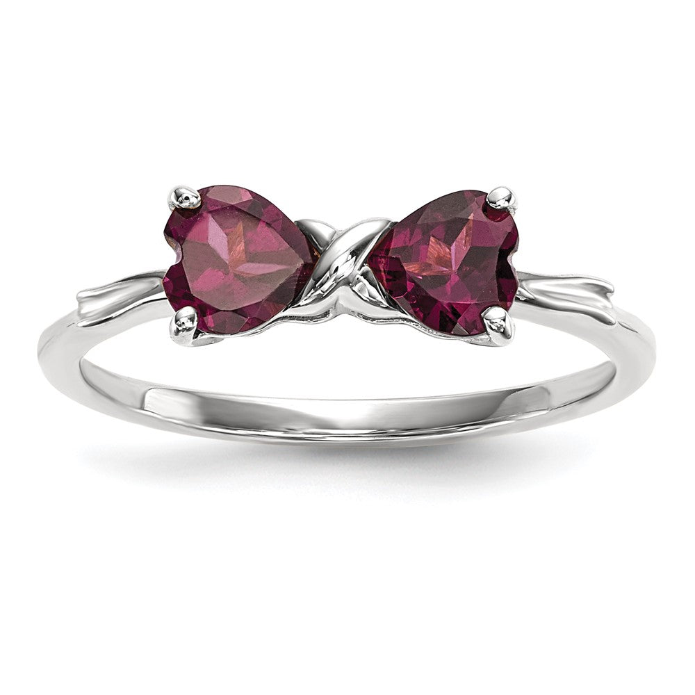 Solid 14k White Gold Polished Rhodolite Bow Ring