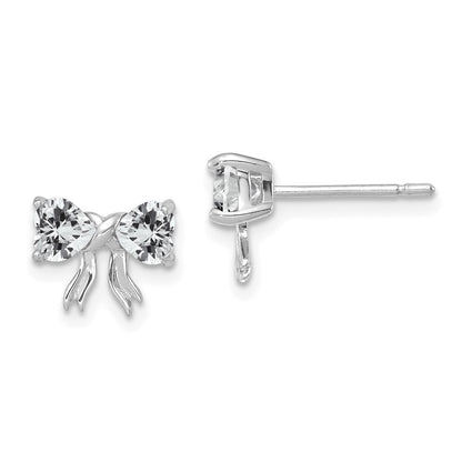 14k White Gold Polished White Topaz Bow Post Earrings