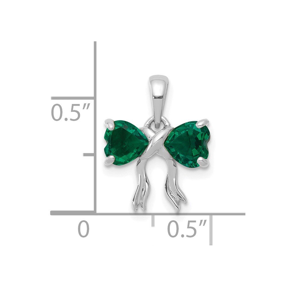 14k White Gold Polished Created Emerald Bow Pendant