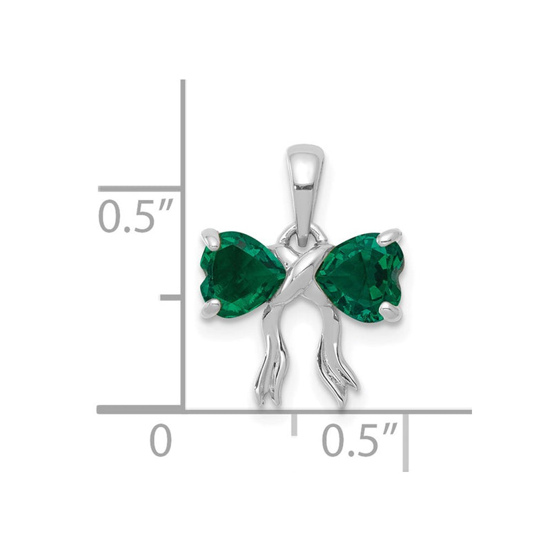 14k White Gold Polished Created Emerald Bow Pendant