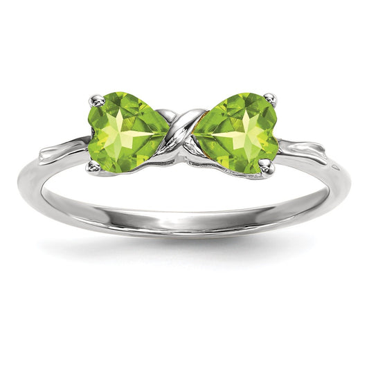 Solid 14k White Gold Polished Simulated Peridot Bow Ring
