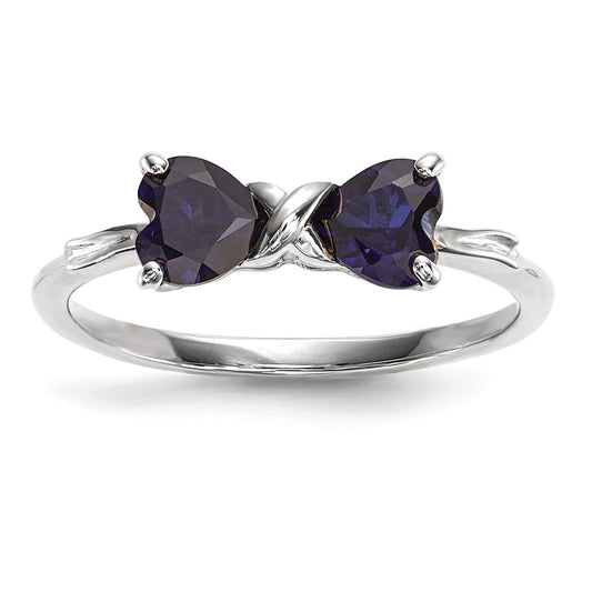 Solid 14k White Gold Polished Created Simulated Sapphire Bow Ring