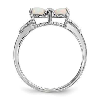 Solid 14k White Gold Polished Created Simulated Opal Bow Ring