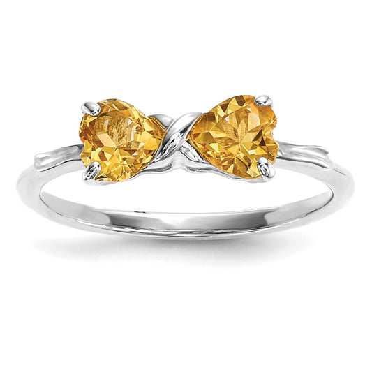 Solid 14k White Gold Polished Simulated Citrine Bow Ring