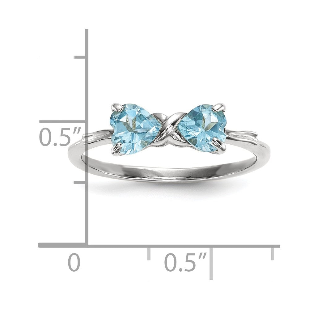 Solid 14k White Gold Polished Light Simulated Swiss Blue Topaz Bow Ring