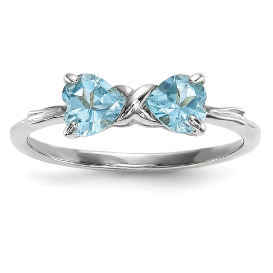 Solid 14k White Gold Polished Light Simulated Swiss Blue Topaz Bow Ring
