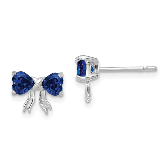 14k White Gold Polished Created Sapphire Bow Post Earrings