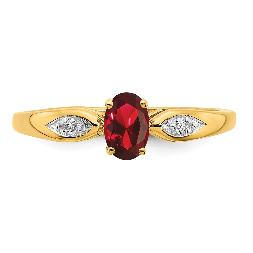 14K Yellow Gold Garnet and Real Diamond Ring