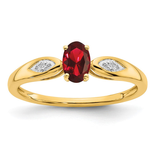 14K Yellow Gold Garnet and Real Diamond Ring