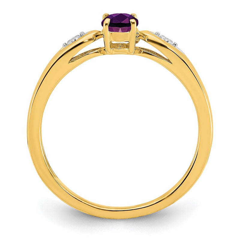 14K Yellow Gold Amethyst and Real Diamond Ring