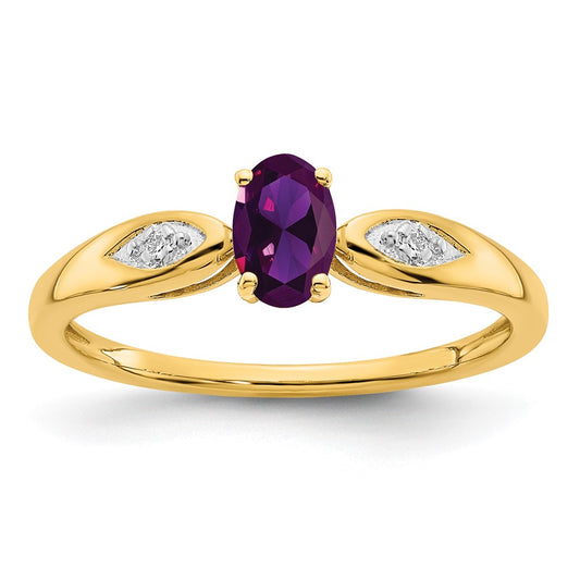 14K Yellow Gold Amethyst and Real Diamond Ring