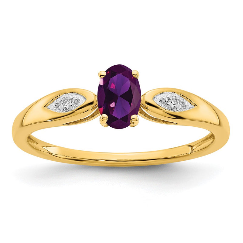 14K Yellow Gold Amethyst and Real Diamond Ring