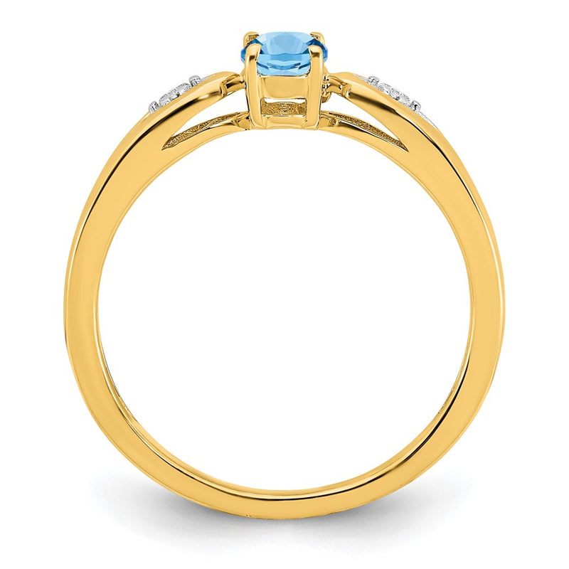 14K Yellow Gold Aquamarine and Real Diamond Ring