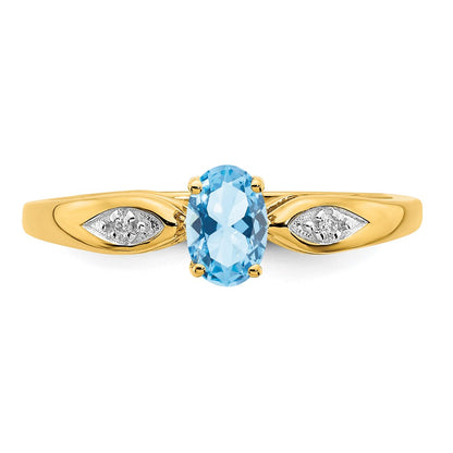 14K Yellow Gold Aquamarine and Real Diamond Ring