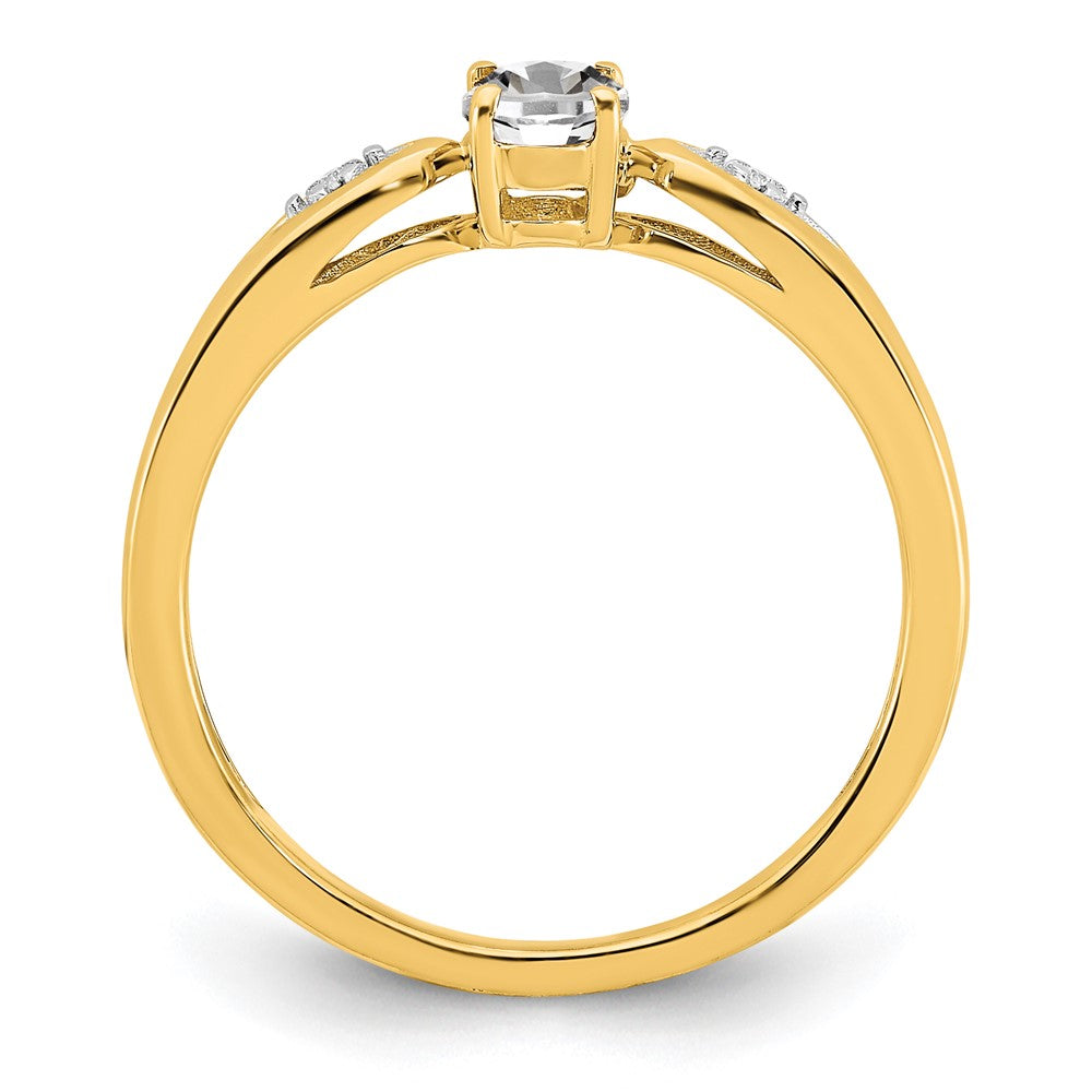 14K Yellow Gold White Topaz and Real Diamond Ring