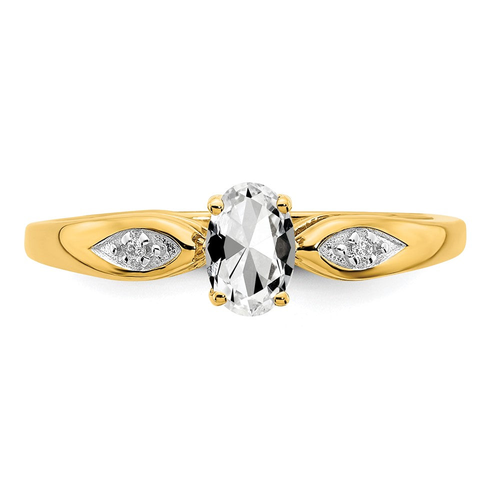 14K Yellow Gold White Topaz and Real Diamond Ring
