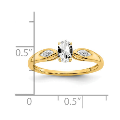 14K Yellow Gold White Topaz and Real Diamond Ring