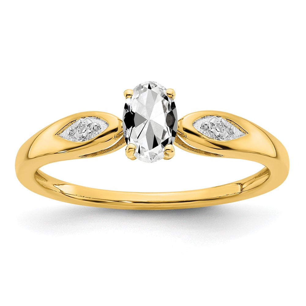 14K Yellow Gold White Topaz and Real Diamond Ring