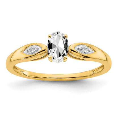 14K Yellow Gold White Topaz and Real Diamond Ring