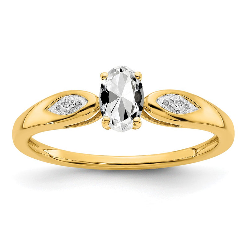 14K Yellow Gold White Topaz and Real Diamond Ring