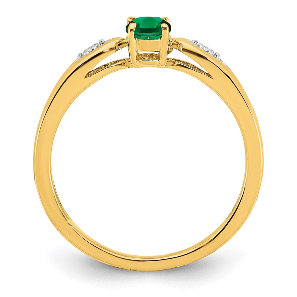 14K Yellow Gold Emerald and Real Diamond Ring
