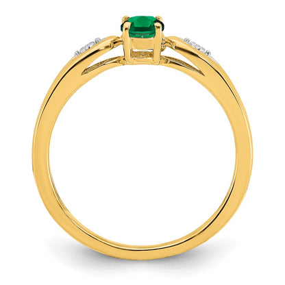 14K Yellow Gold Emerald and Real Diamond Ring