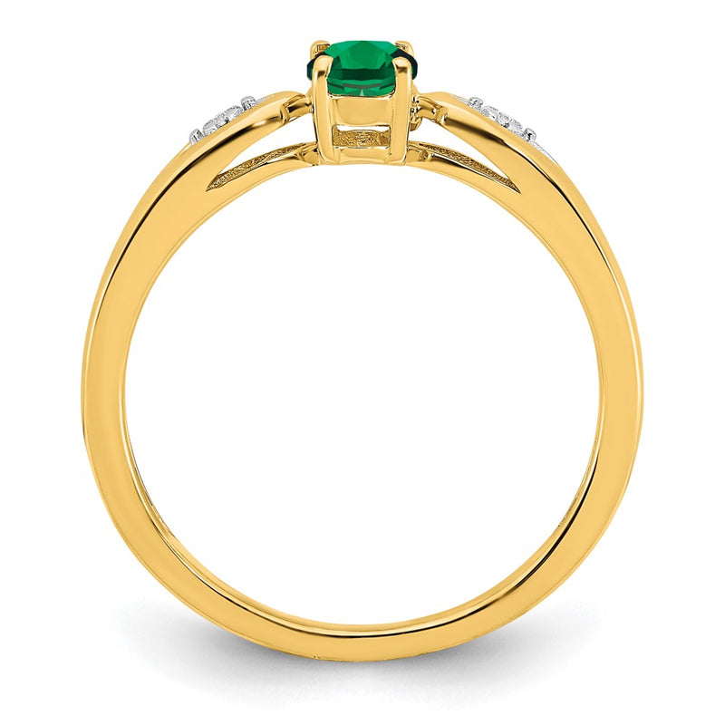 14K Yellow Gold Emerald and Real Diamond Ring