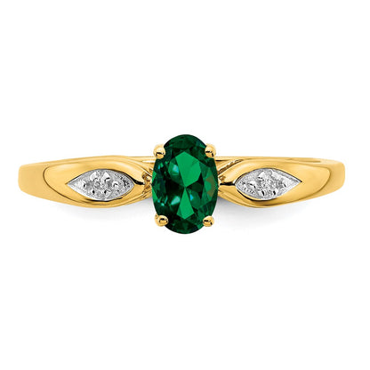 14K Yellow Gold Emerald and Real Diamond Ring