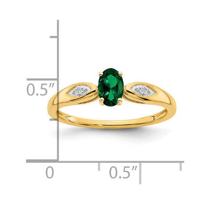14K Yellow Gold Emerald and Real Diamond Ring