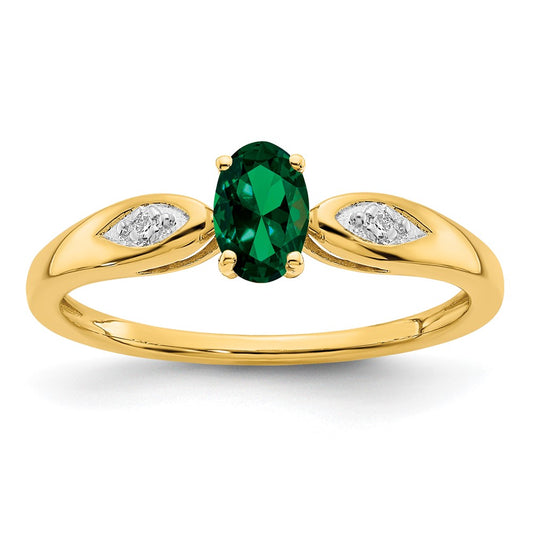 14K Yellow Gold Emerald and Real Diamond Ring