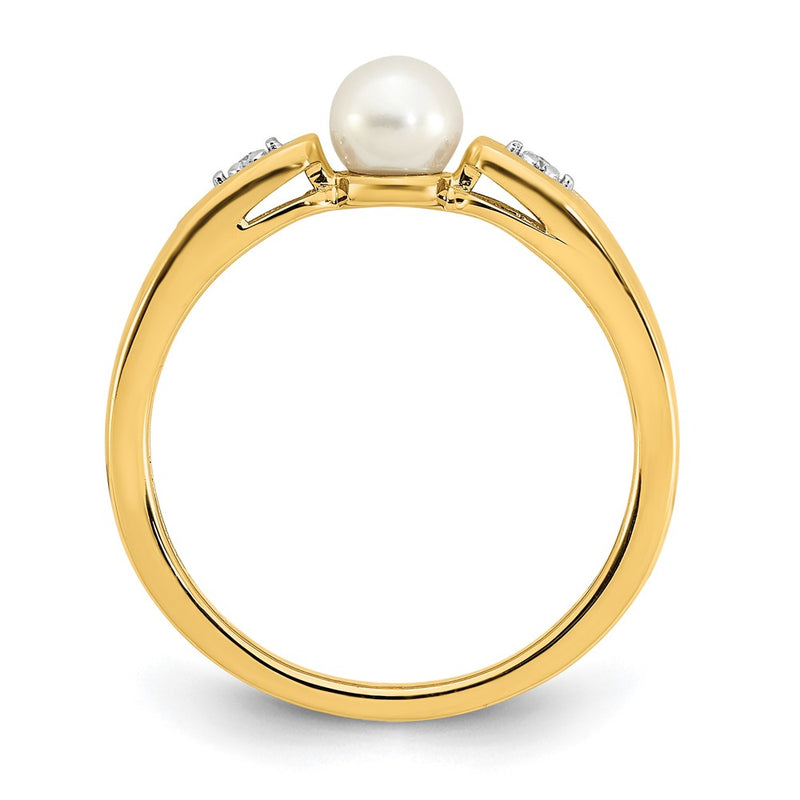 14K Yellow Gold FW Cultured Pearl and Real Diamond Ring