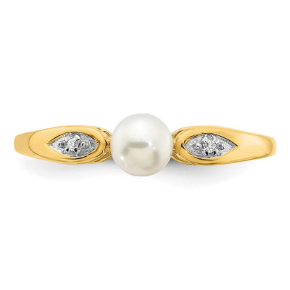 14K Yellow Gold FW Cultured Pearl and Real Diamond Ring