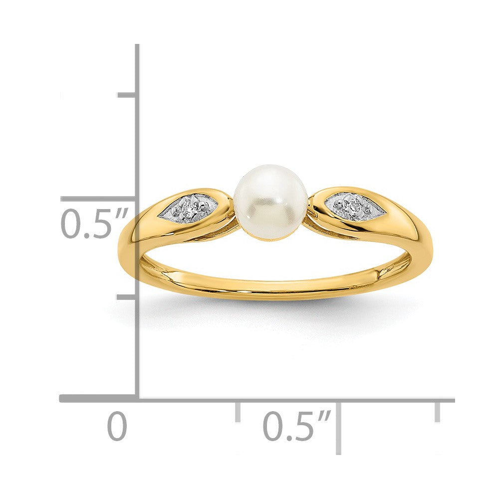 14K Yellow Gold FW Cultured Pearl and Real Diamond Ring