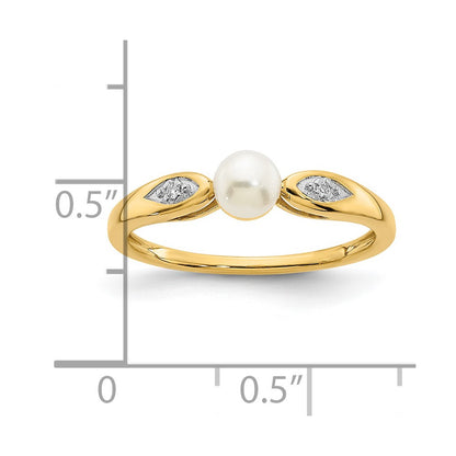 14K Yellow Gold FW Cultured Pearl and Real Diamond Ring