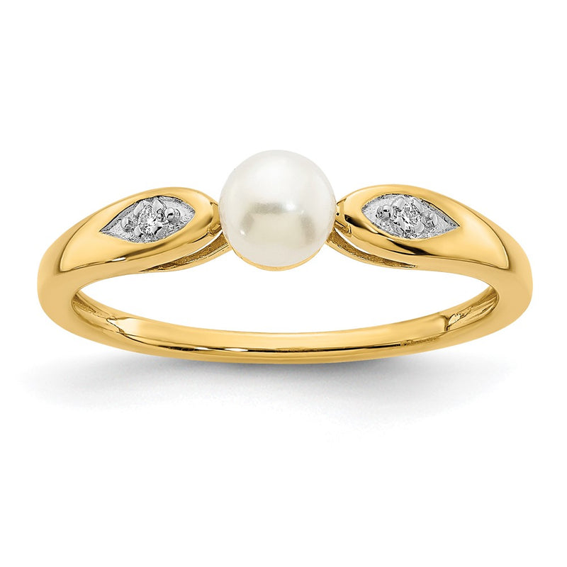 14K Yellow Gold FW Cultured Pearl and Real Diamond Ring