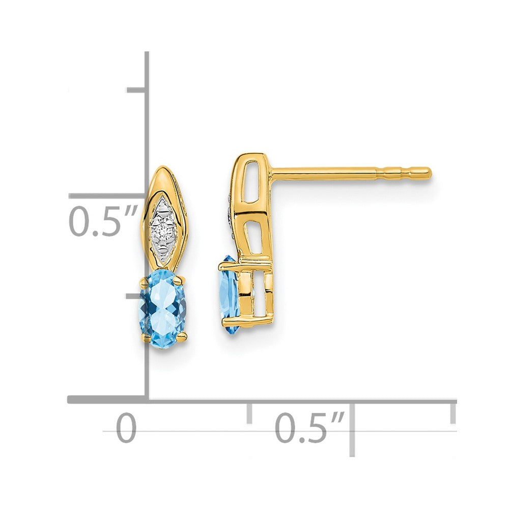 14k Yellow Gold Aquamarine and Diamond Post Earrings