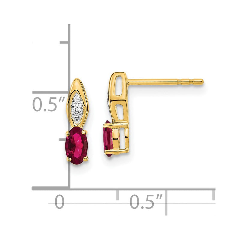 14k Yellow Gold Ruby and Diamond Post Earrings