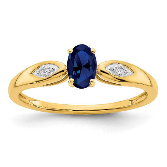 14K Yellow Gold Sapphire and Real Diamond Ring