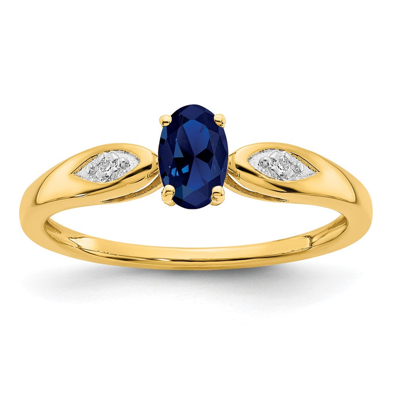 14K Yellow Gold Sapphire and Real Diamond Ring
