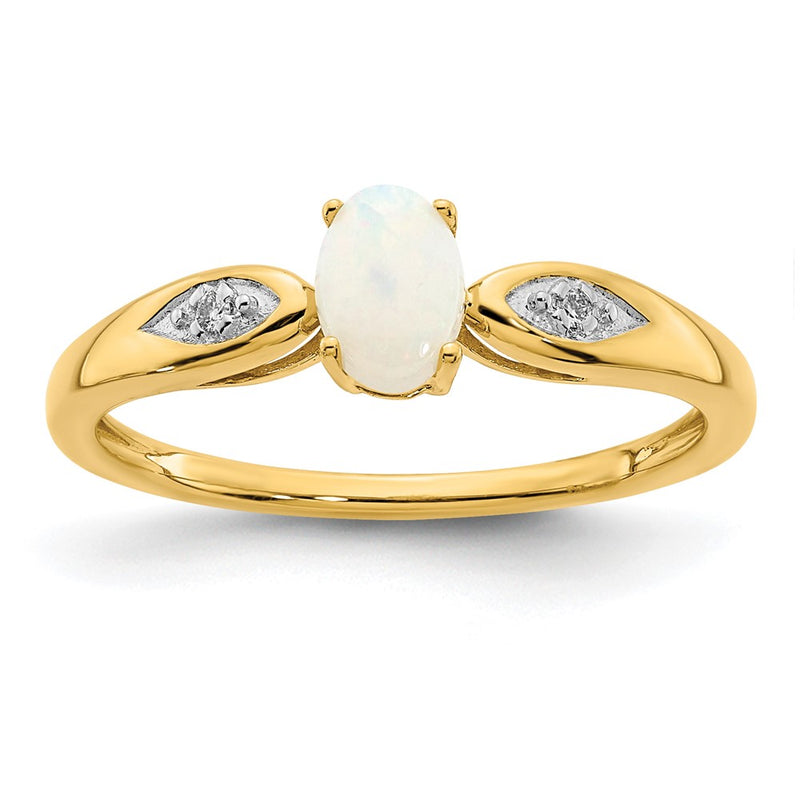 14K Yellow Gold Opal and Real Diamond Ring