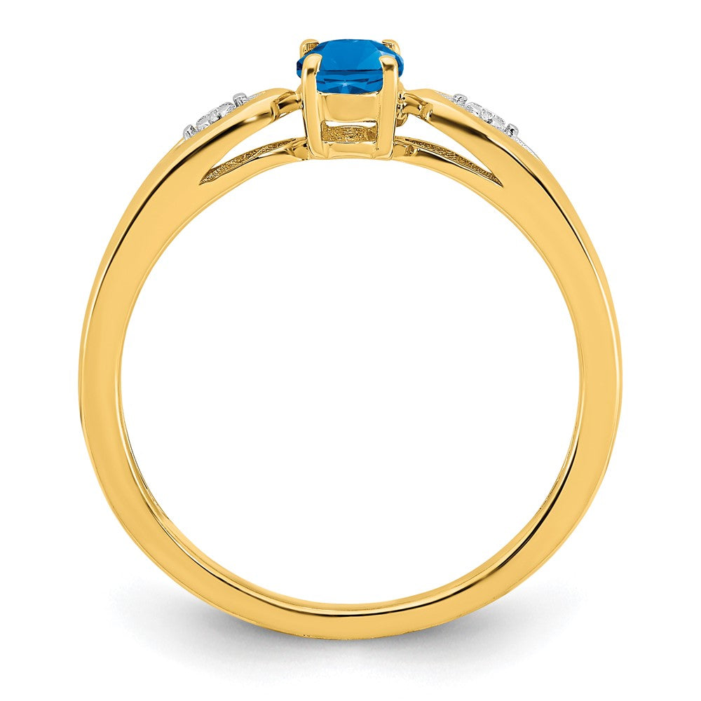 14K Yellow Gold Blue Topaz and Real Diamond Ring
