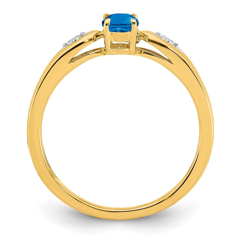 14K Yellow Gold Blue Topaz and Real Diamond Ring