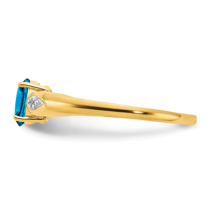 14K Yellow Gold Blue Topaz and Real Diamond Ring