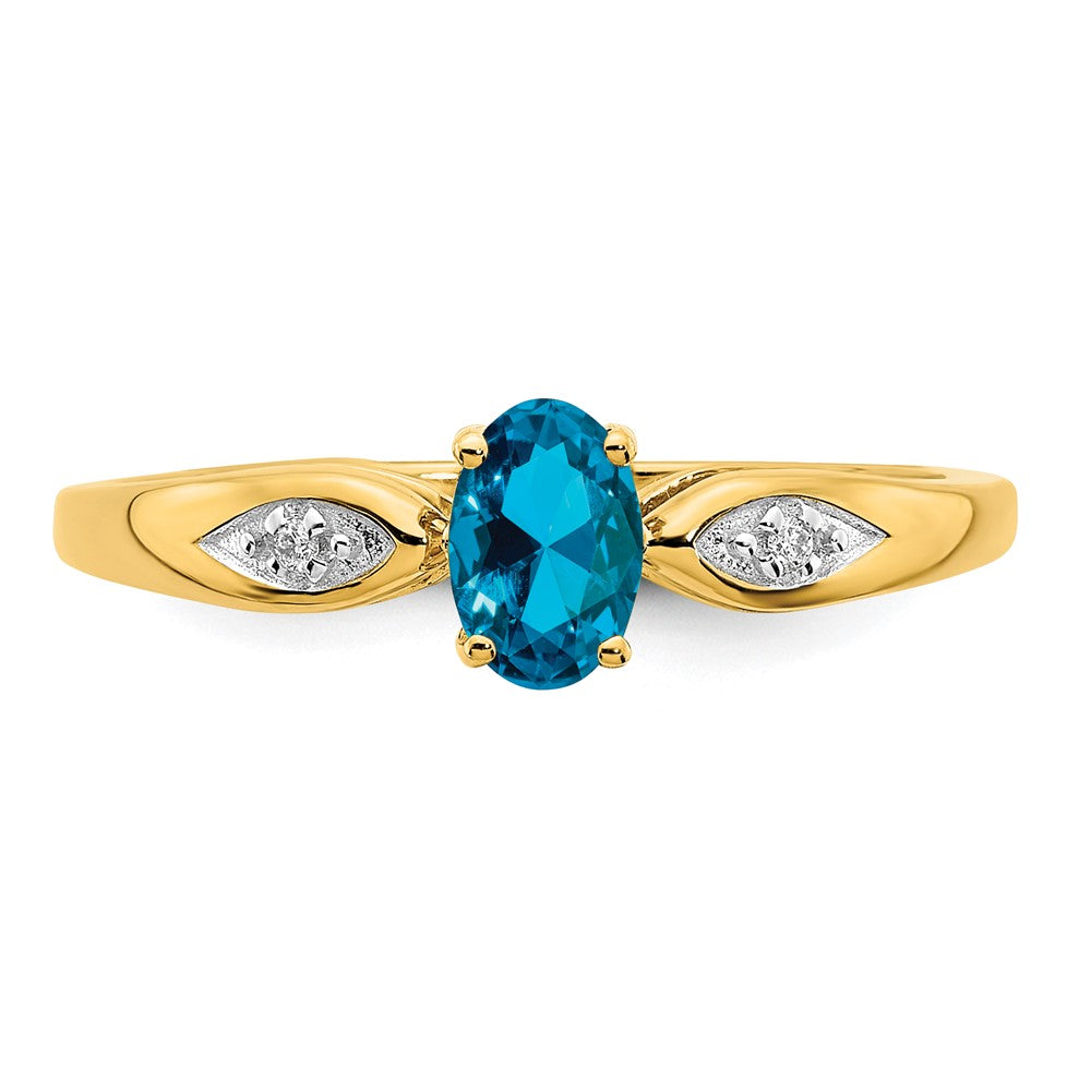 14K Yellow Gold Blue Topaz and Real Diamond Ring