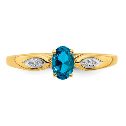 14K Yellow Gold Blue Topaz and Real Diamond Ring