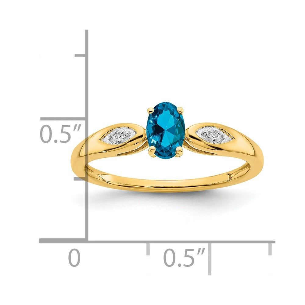 14K Yellow Gold Blue Topaz and Real Diamond Ring