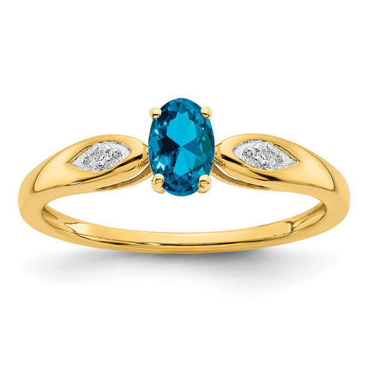 14K Yellow Gold Blue Topaz and Real Diamond Ring