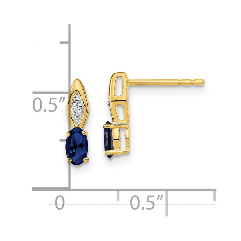14k Yellow Gold Sapphire and Diamond Post Earrings